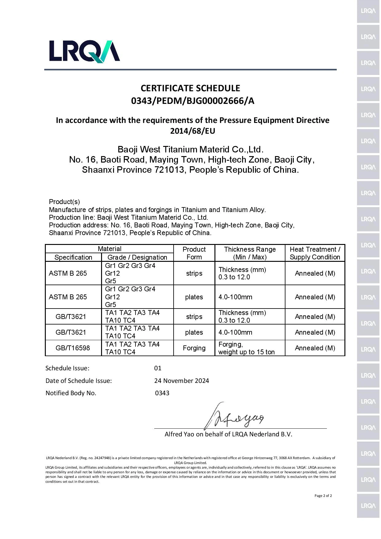 Grade1 Titanium Sheet Certificate