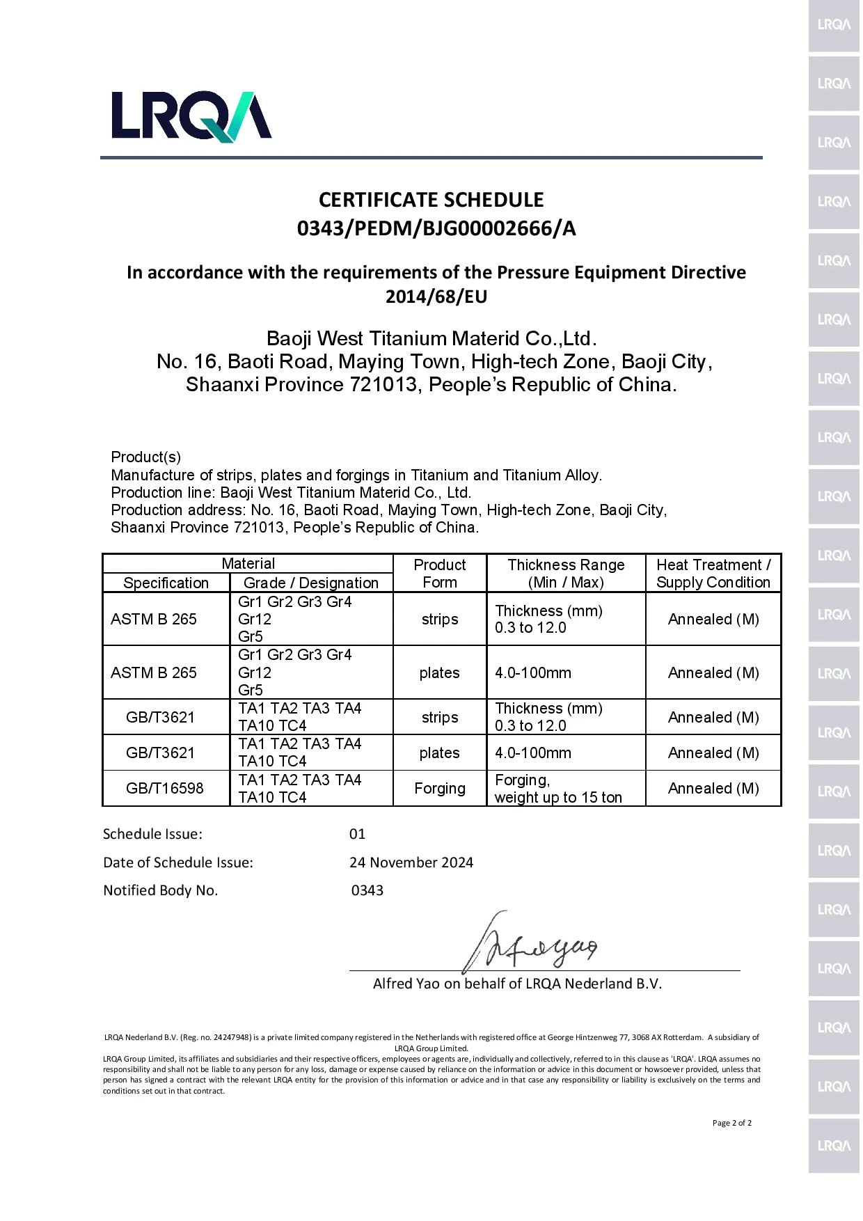 Titanium Gr2 Coil test report Titanium Gr2 Coil test report
